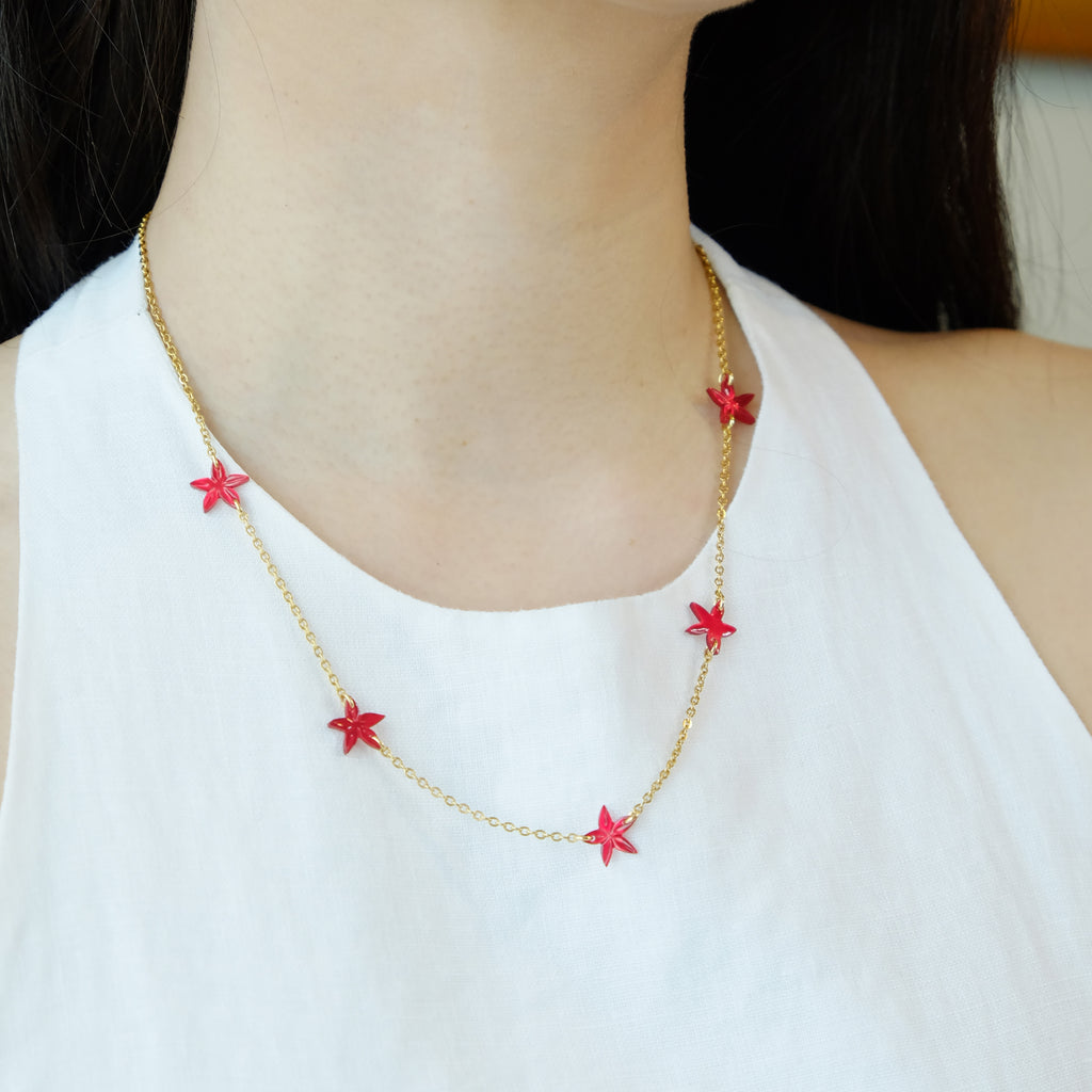 Cinque Santan Necklace in Red and 14k Gold