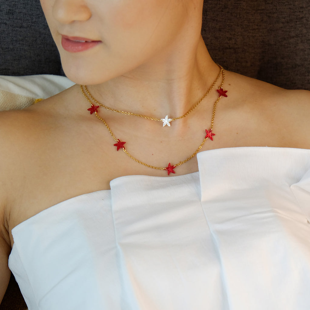 Cinque Santan Necklace in Red and 14k Gold