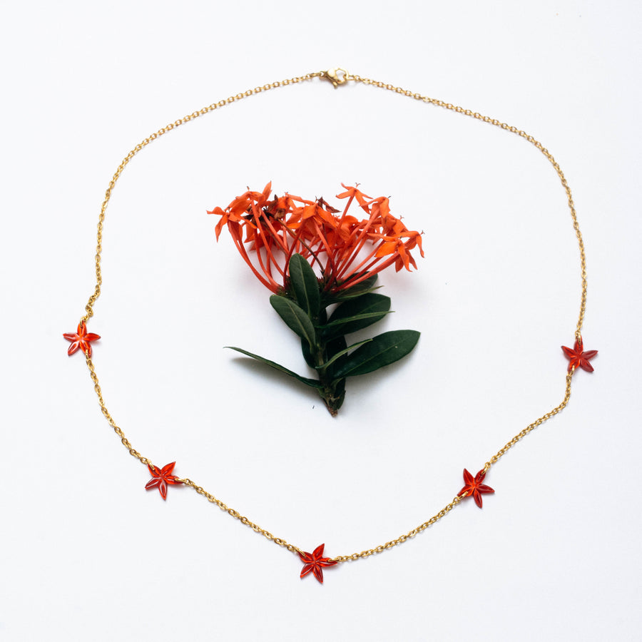 Cinque Santan Necklace in Red and 14k Gold