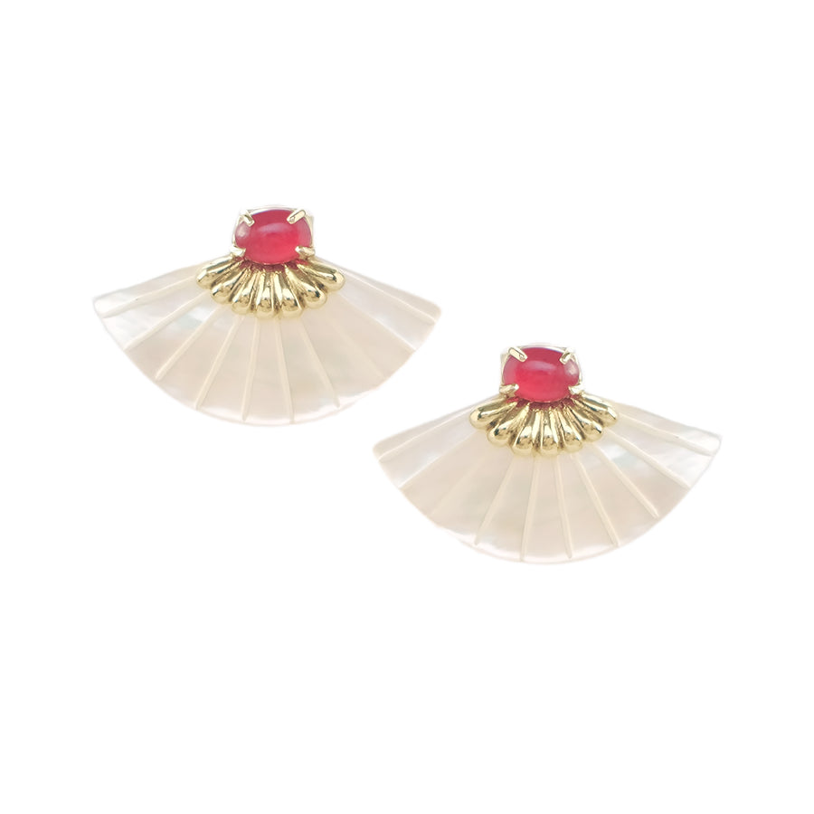 Pamaypay Earrings in Red and Mother of Pearl (Pre-Order)